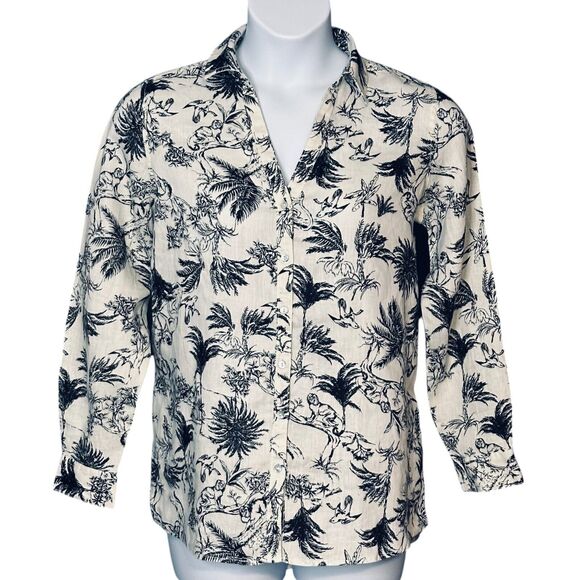 Joie Tops - Joie Women's Medium Ivory Button Down Linen Shirt Top Jungle Roll Tab Sleeve NWT